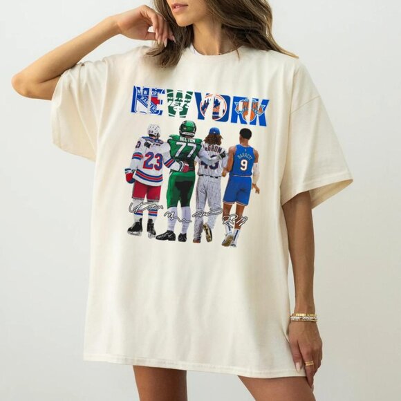 New York Rangers New York Jets New York Mets signature Shirt retro - Picture 1 of 2